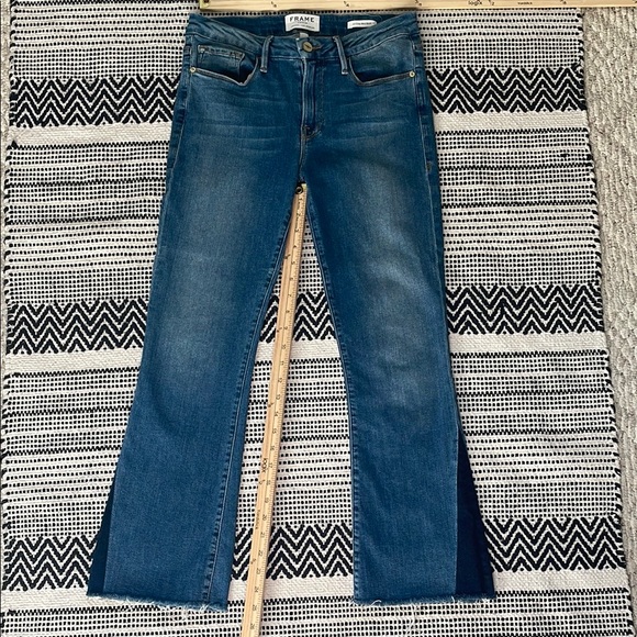 Frame le crop mini boot jeans with darker denim accents chic and sexy sz 27 - Picture 2 of 10